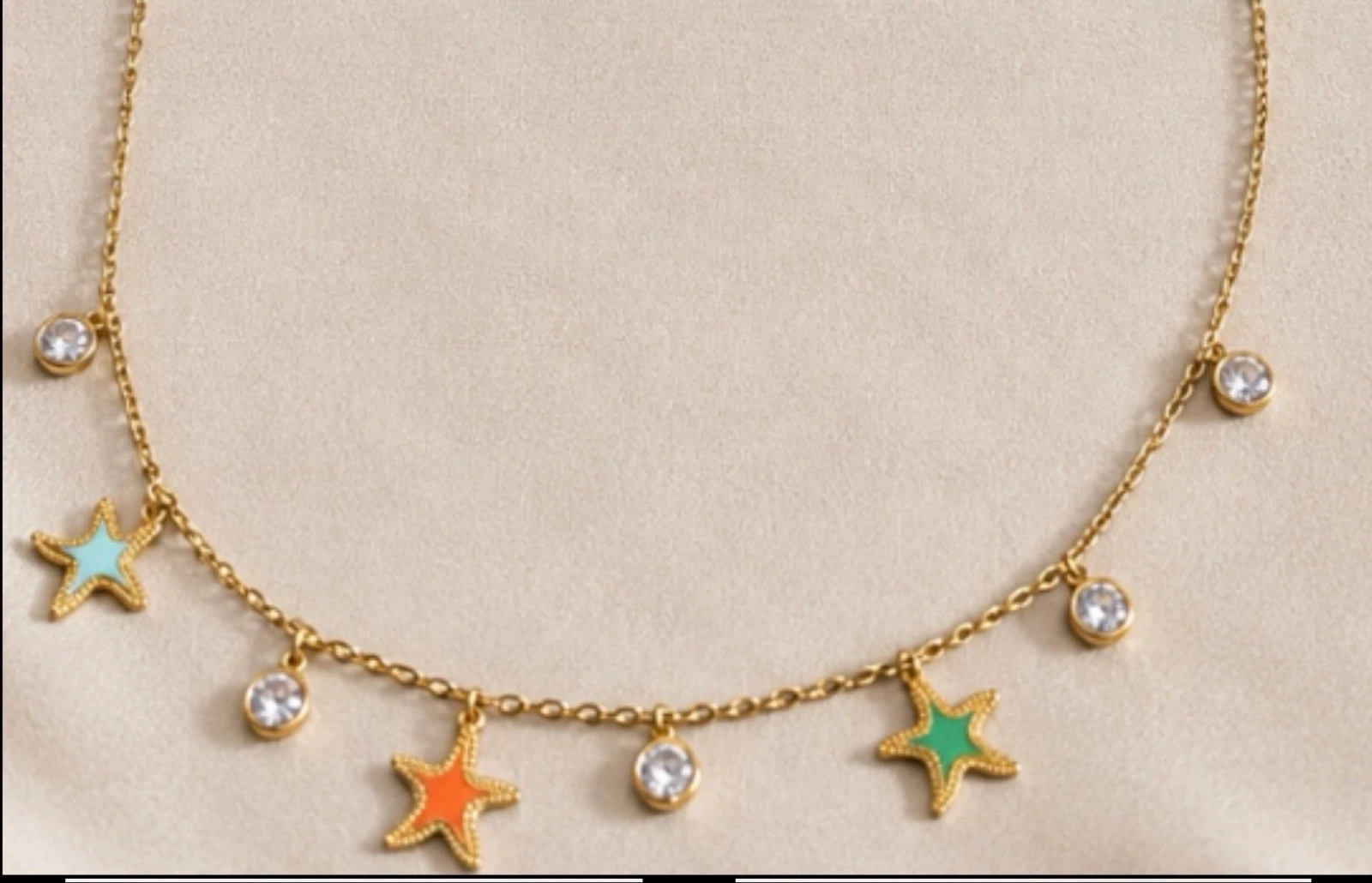 Colar em aço inoxidável com pingentes finos, estrelas e strass – photo 2